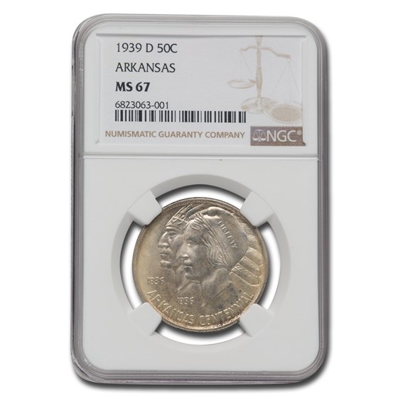 1939-D Arkansas Centennial Half Dollar Commem MS-67 NGC 1939-D Arkansas Centennial Half Dollar Commem MS-67 NGC